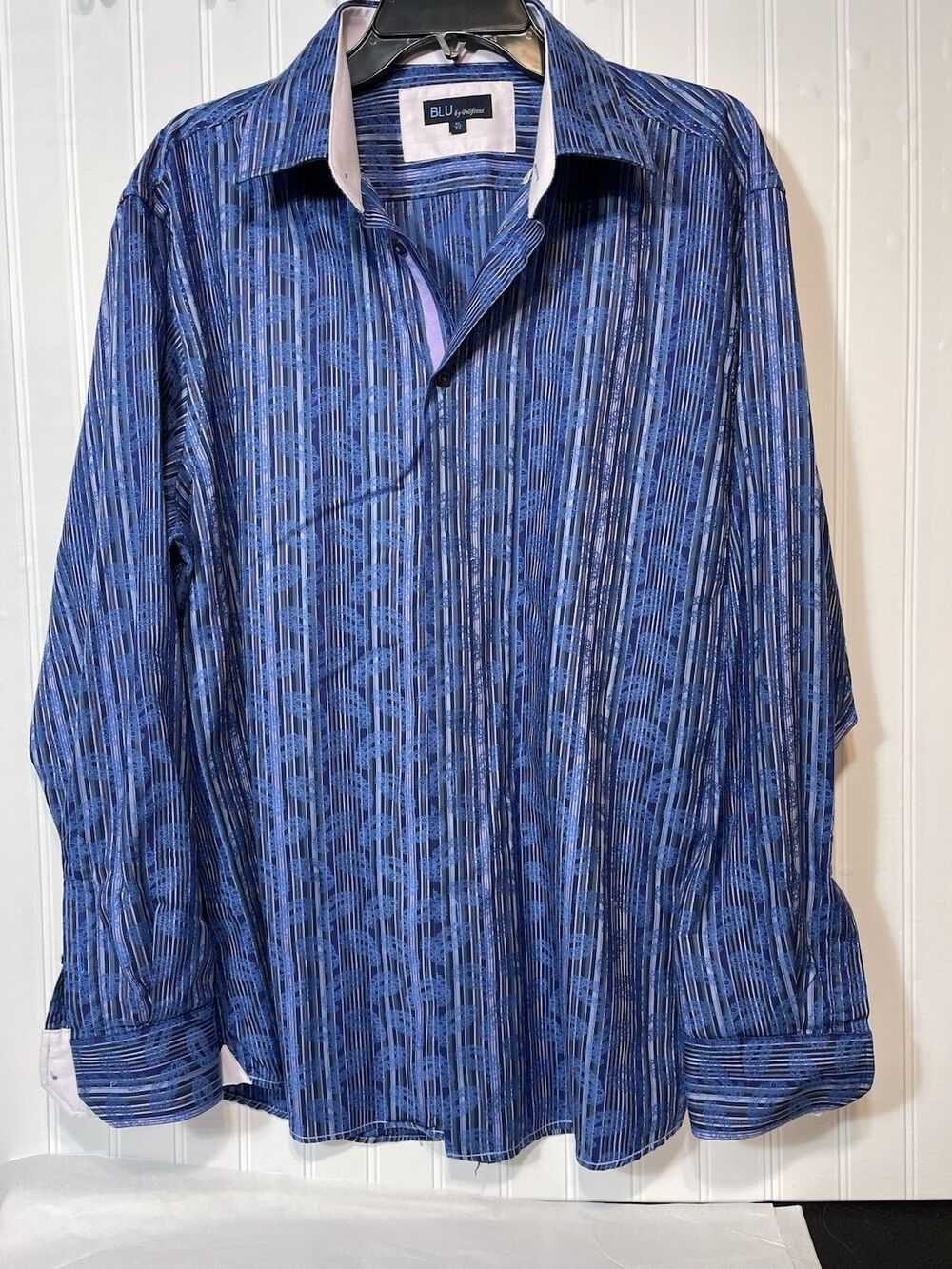 Blu By Polifroni Long Sleeve Dress Shirt Sz XL Blue Stripe Paisley #0225